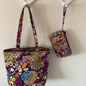 Vera Bradley Plum Crazy Tote w/ matching wristlet.